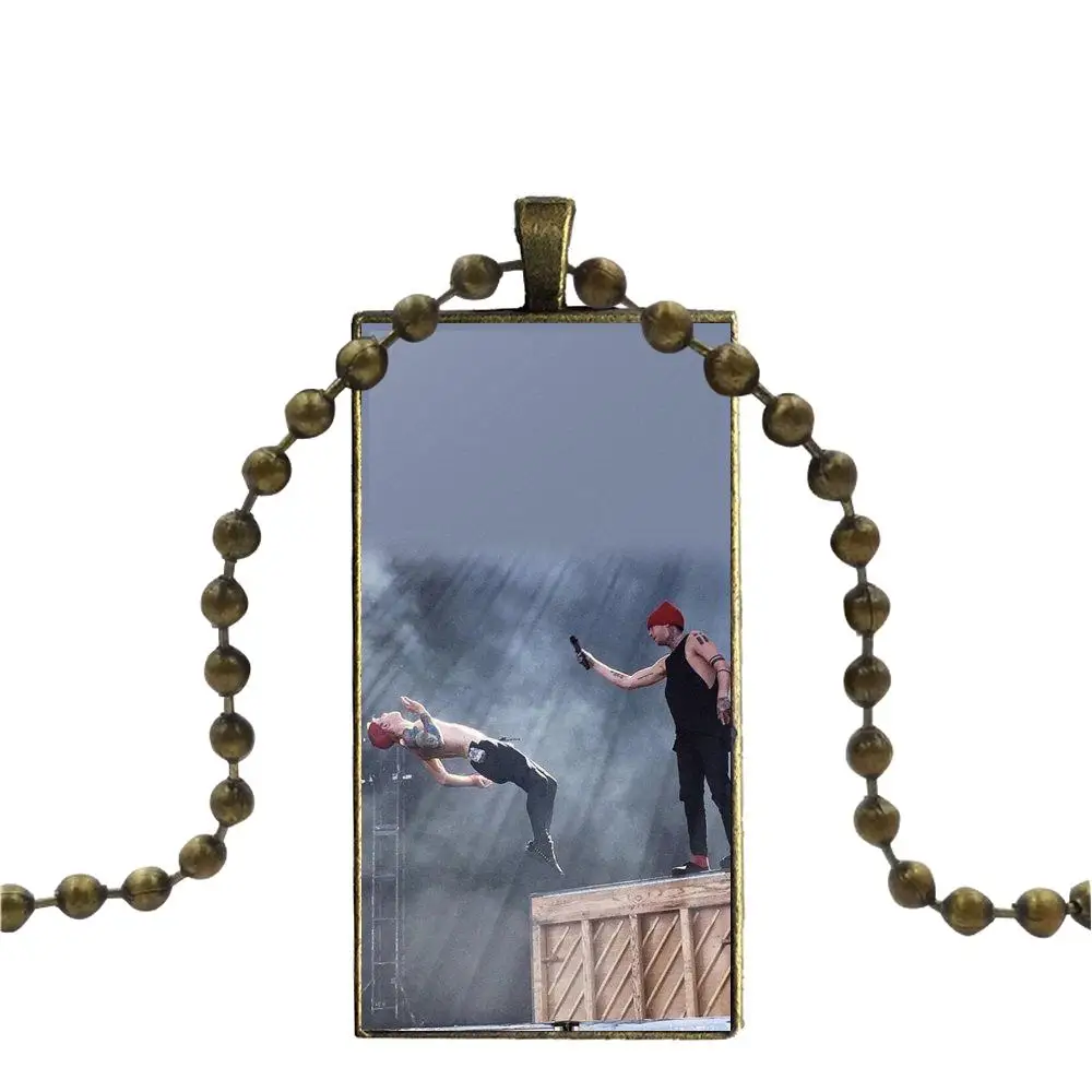 Bronze Color Glass Cabochon With Rectangle Shaped Pendant Choker Necklace For Women Wedding Music Band Twenty One 21 Pilots | Украшения и