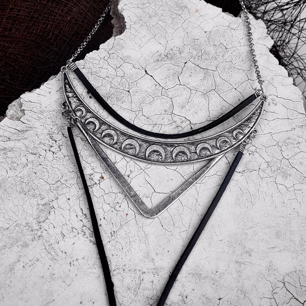 Fever&ampFree Popular Bohemia Style Ethnic Triangle Alloy Necklace Pendant Vintage Exaggerated Long Black Leather Woman | Украшения и