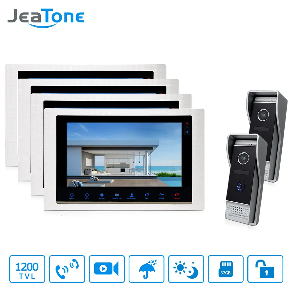 Видеодомофон JeaTone 10 дюймов TFT ИК ночное видение объектив 3 7 мм 2 камеры|camera intercom|video