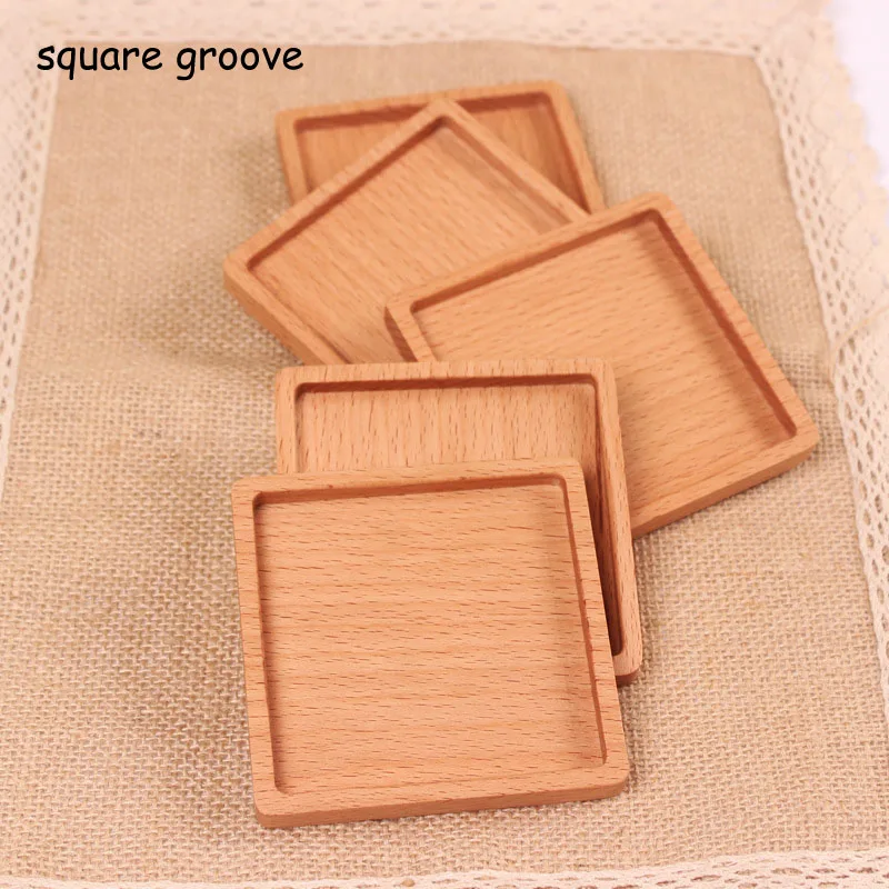square groove Чайная подставка для кофейной чашки квадратный круглый прочный коврик для напитков подстилки для домашнего стола термостойкие подставки из дерева грецкого ореха 1 шт - Цвет: square groove