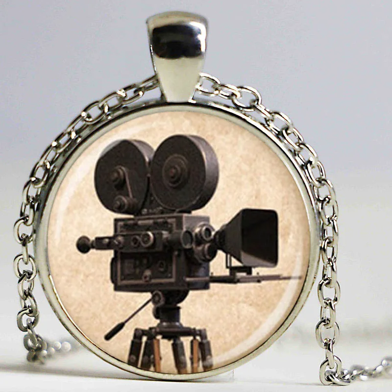 Antique movie camera necklace glass dome pendant fashion handmade jewelry | Украшения и аксессуары
