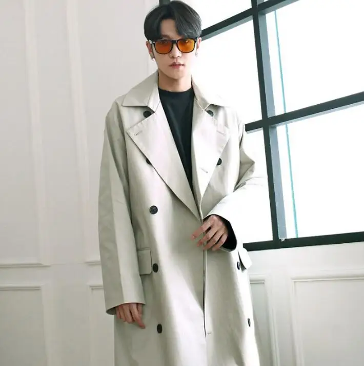 

Turn-down collar medium-long loose trench coat men overcoat long sleeve mens clothing fashion belt outerwear casaco masculino