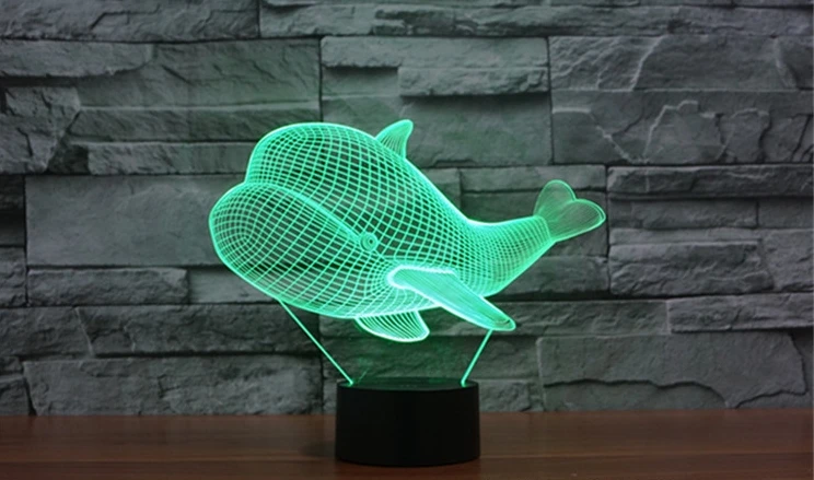 [Seven Neon] Бесплатная доставка акриловая Настольная лампа с китами 7 цветов 3D