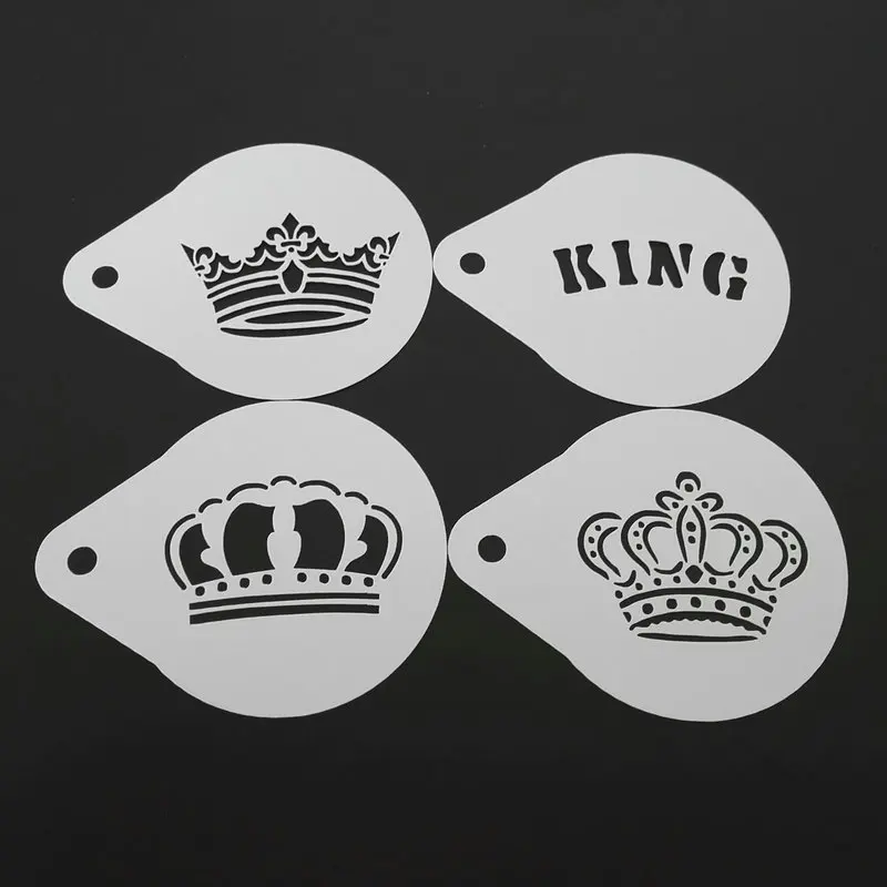 

2.8 Inch King Queen Crown Coffee Stencil Latte Art Cappuccino Template Strew Pad Duster Spray Tools