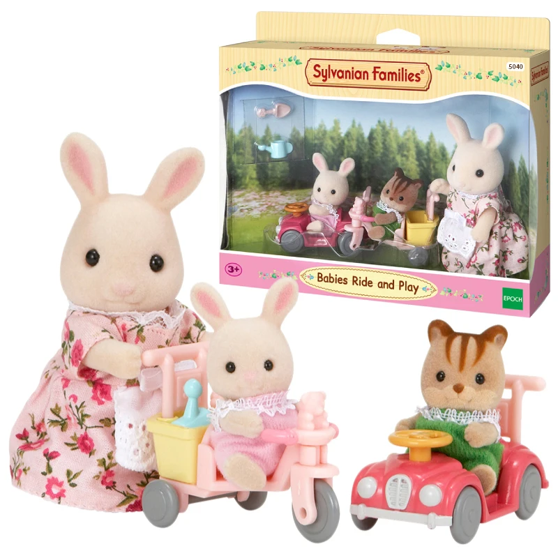 Sylvanian Families кукольный домик пушистые игрушки Фигурки детей кататься и играть набор w/Кролик мама и 2 младенцев#5040 Новинка