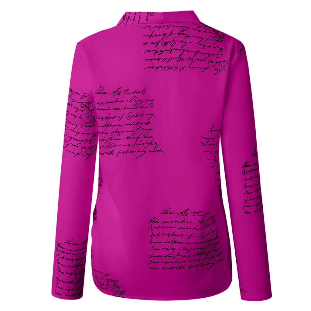 Women Blouse V Neck Letters Printing Button Long Sleeve Shirt Casual Womens Tops And Blouses Summer Tunic Tops Blusas