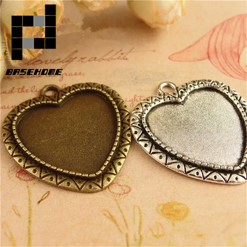 10 шт./лот ретро кабошоны в форме сердца античные бронзовые подвески ободки