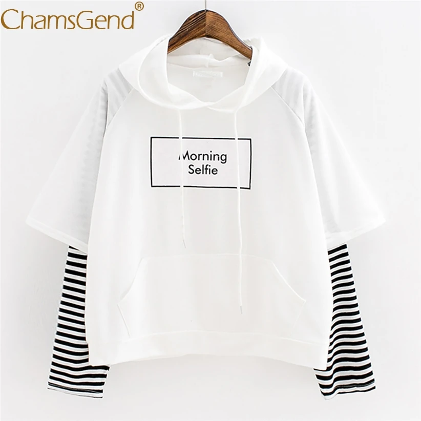 Женская толстовка с капюшоном Chamsgend Morning selfie moletom Лоскутная Толстовка в полоску