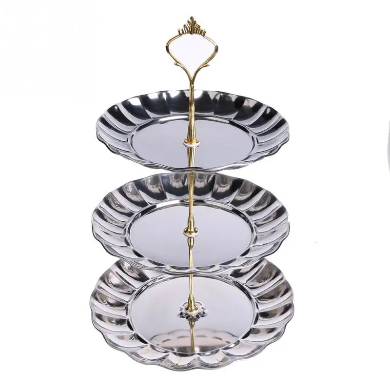 2 3 Уровня Фрукты Торты Десерты Плиты Стенд Золотой Цвет Пластин Из Нержавеющей