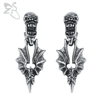 zs punk mens stainless steel earrings skull dragon wings stud earrings rock roll ear piercing jewelry hip hop accessories