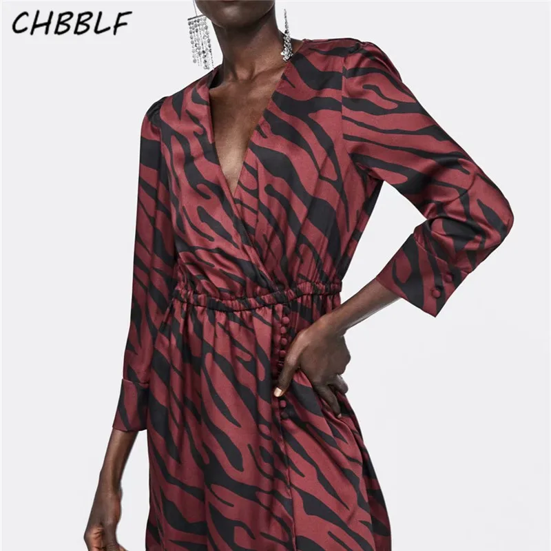 Женское платье CHBBLF повседневное красное с длинным рукавом и принтом в виде