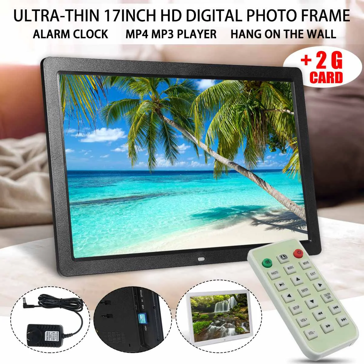 Black and 2G Card 1" светодиодный цифровой фоторамка с высоким разрешением 1440*900 рекламный автомат будильник MP3 MP4 пульт дистанционного управления с картой 2G - Цвет: Black and 2G Card