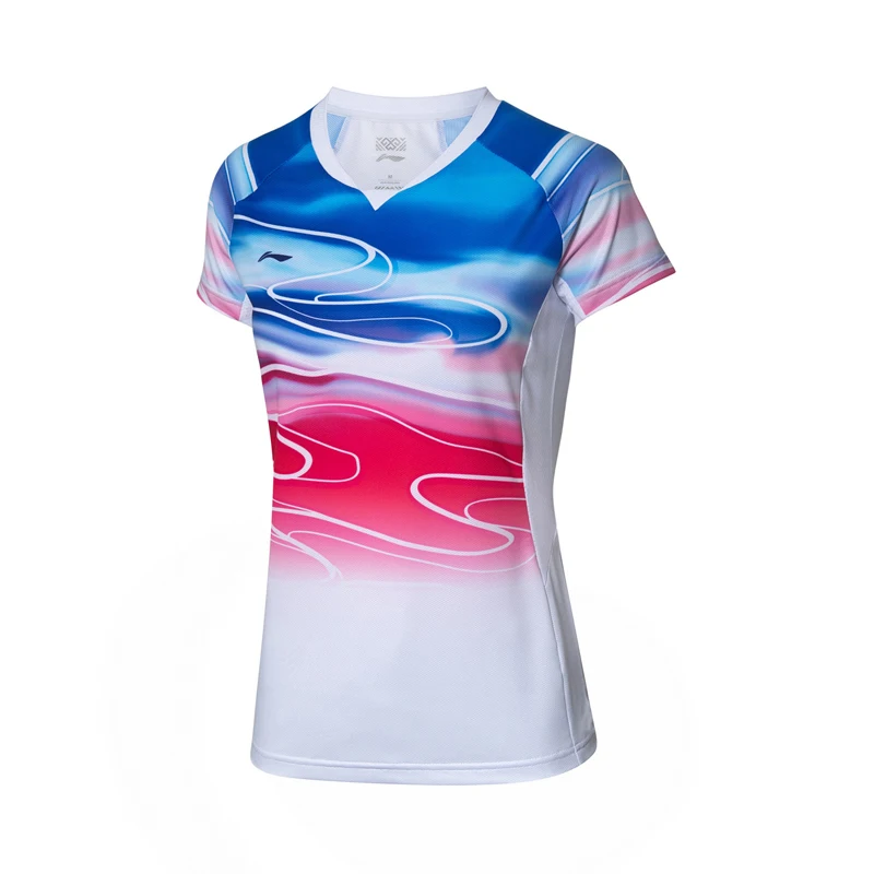 Li-Ning Женская футболка для бадминтона, топ для соревнований, полиэстер, спандекс, сухая дышащая подкладка, спортивные футболки AAYP054 WTS1504 - Цвет: AAYP054-2H