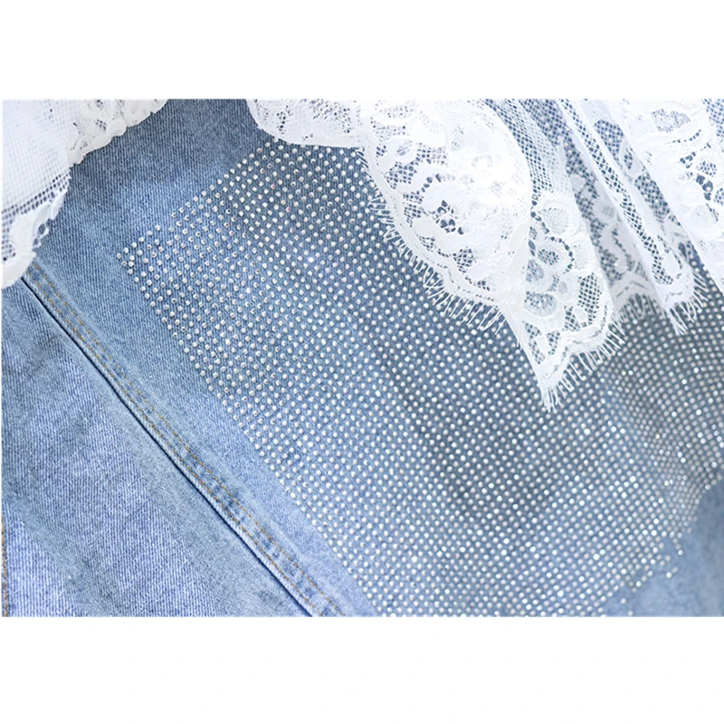 Летний джинсовый жилет женский кружевной джинсы внакрой осень большой размер