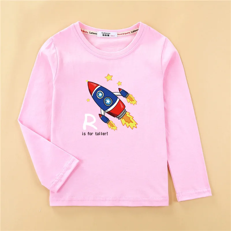 Pink1 Футболка с рисунком планеты и космоса; детская хлопковая футболка с длинными рукавами; повседневная одежда с круглым вырезом для маленьких мальчиков; топы для мальчиков; модная детская одежда; tshi - Цвет: Pink1
