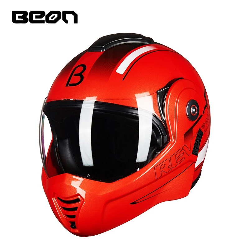 The New BEON flip up motorcycle helmet can be converted into retro chrome blue double lens modular full face helmets 702 | Автомобили и