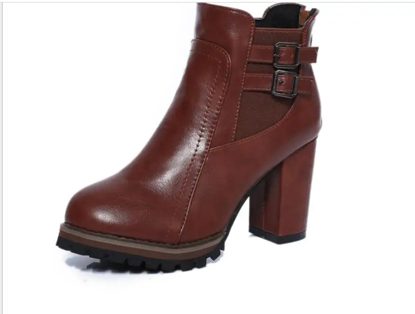 Autumn Buckle classic large size Women Boot Autumn spring Short shoes Women High Heel Shoes women Boots Women Ankle Boots Black