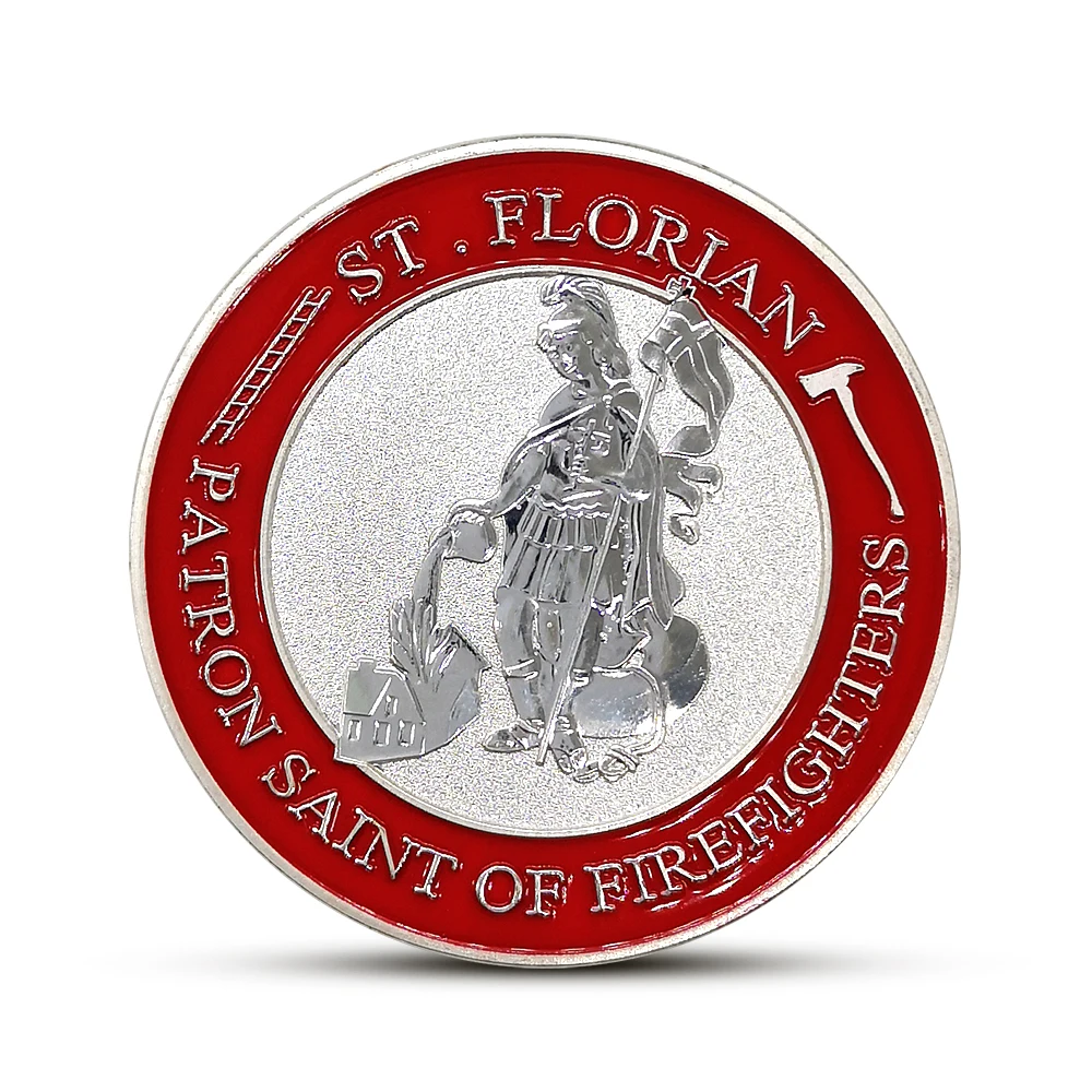 ST. Florian пожарные Patron молитва сувенирные монеты значок наградная монета США Подарки Коллекционные ремесла - Цвет: Silver