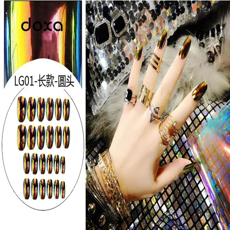 Strange Shell Bright-coloured Artificial Nail Patches for Wearing Nails 24 Mirror-changing Surfaces | Красота и здоровье