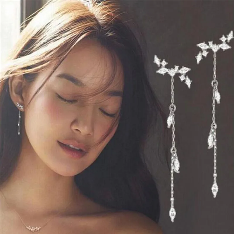 Серьги подвески PINKSEE с изящными цветами кисточками и кристаллами модные