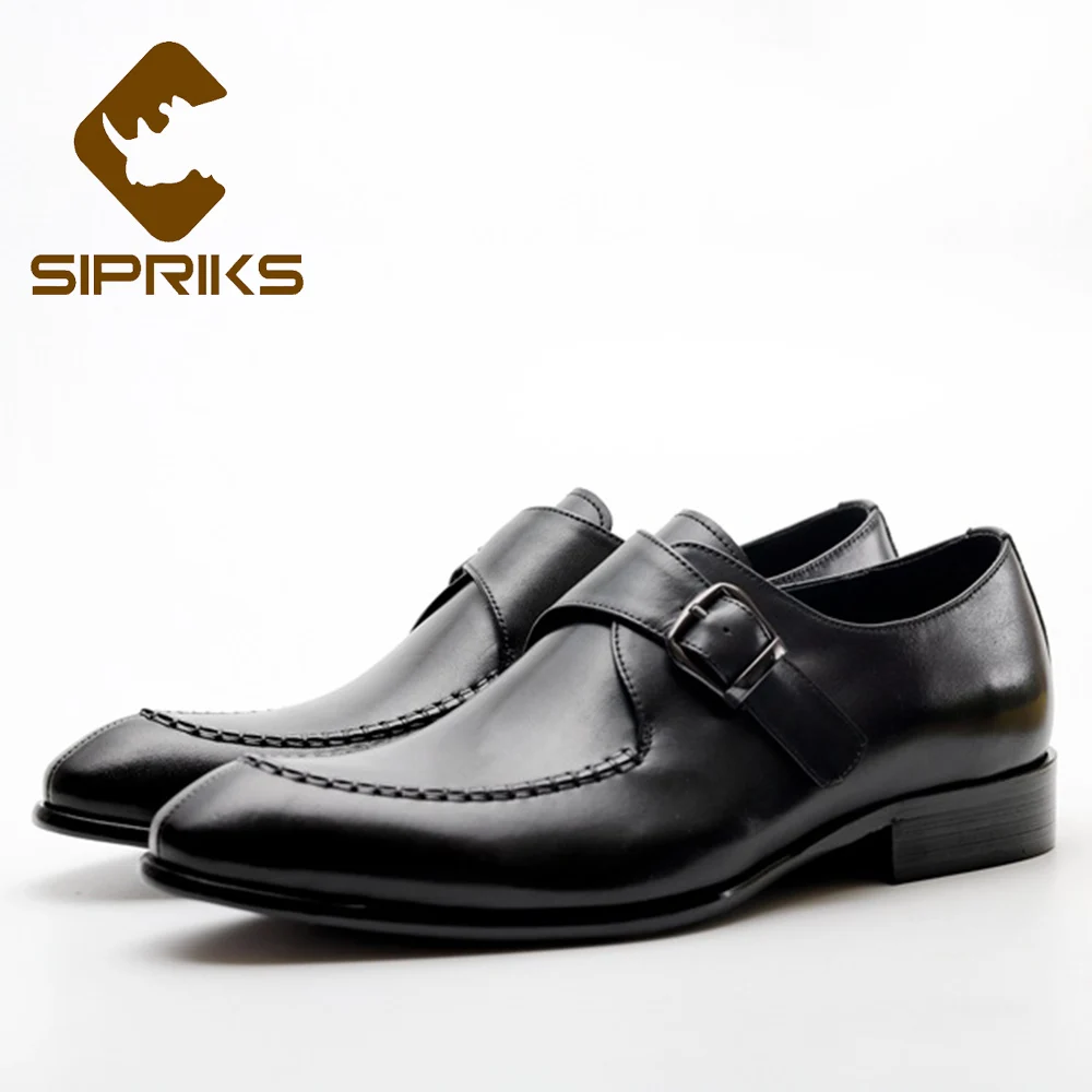 Мужские туфли Sipriks из натуральной кожи черные деловые туфли-смокинг на одной