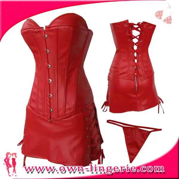 Черный красный кожаный корсет плюс размер Бюстье латекс без бретелек