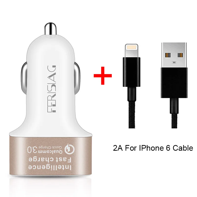 FERISING USB Автомобильное зарядное устройство 3 порта Быстрая зарядка 3,0 Автомобильное зарядное устройство 7.8A двойное быстрое автомобильное быстрое зарядное устройство для iPhone 7 6 для samsung Xiaomi - Тип штекера: Gold and 8PIN IOS