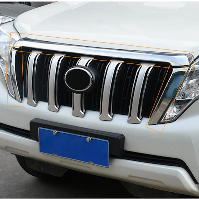 Фото Для Toyota Land Cruiser Prado FJ150 150 2014-2017 гг., крышка передней решетки, решетка бампера, накладка Mouding, хромированный автомобильный аксессуар №2