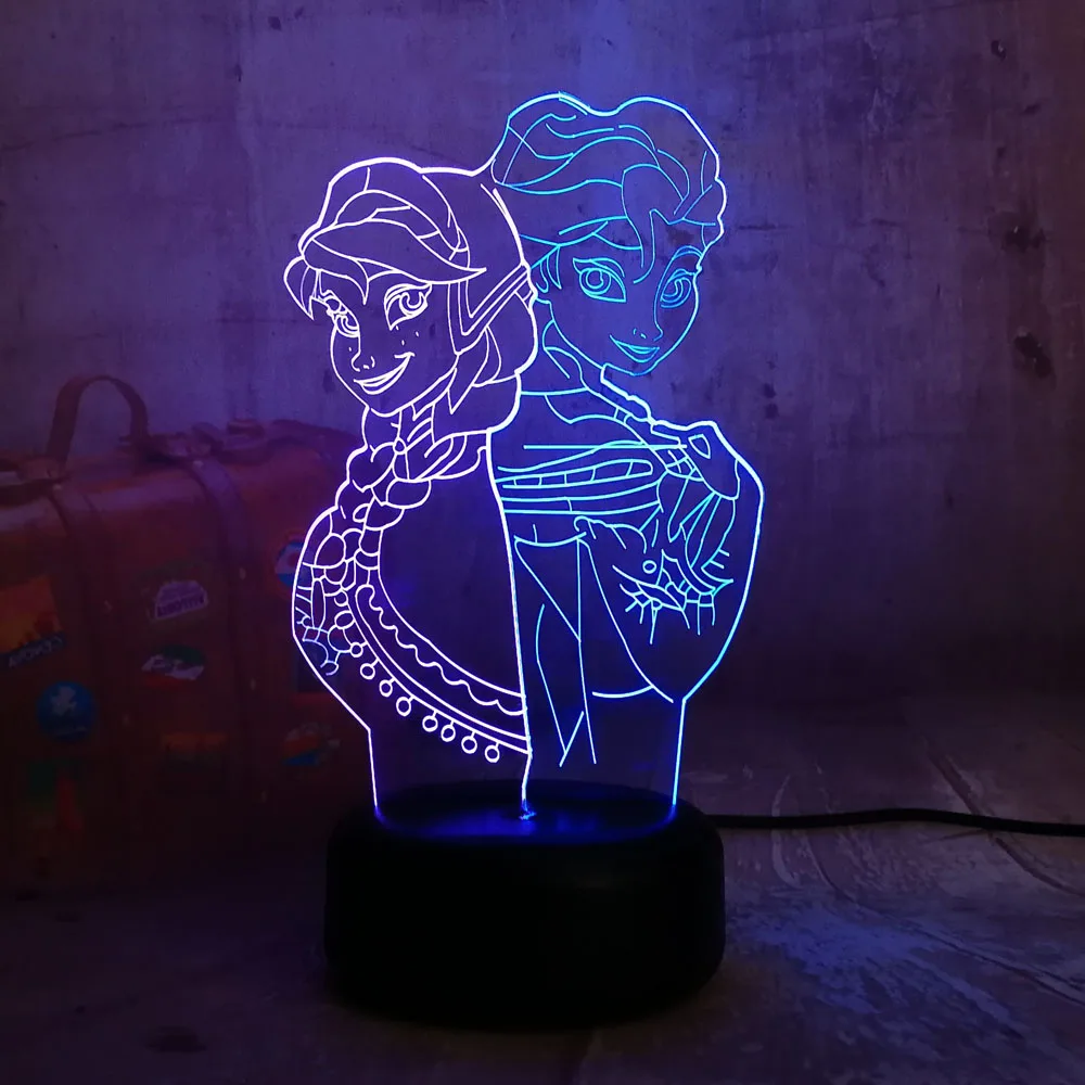 3D светодиодный ночной Светильник Эльза/Анна девочка принцесса подарок мультфильм фигура Bulbing настольная лампа вспышка декоративный гаджет спальня для детей подарок