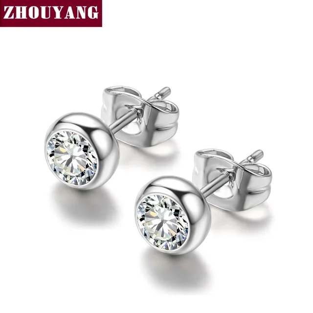 WhiteGold Clear ZHOUYANG серьги-гвоздики для женщин OL Стиль лаконичный цвет розового золота модные ювелирные изделия с австрийским кристаллом ZYE496 - Окраска металла: WhiteGold Clear