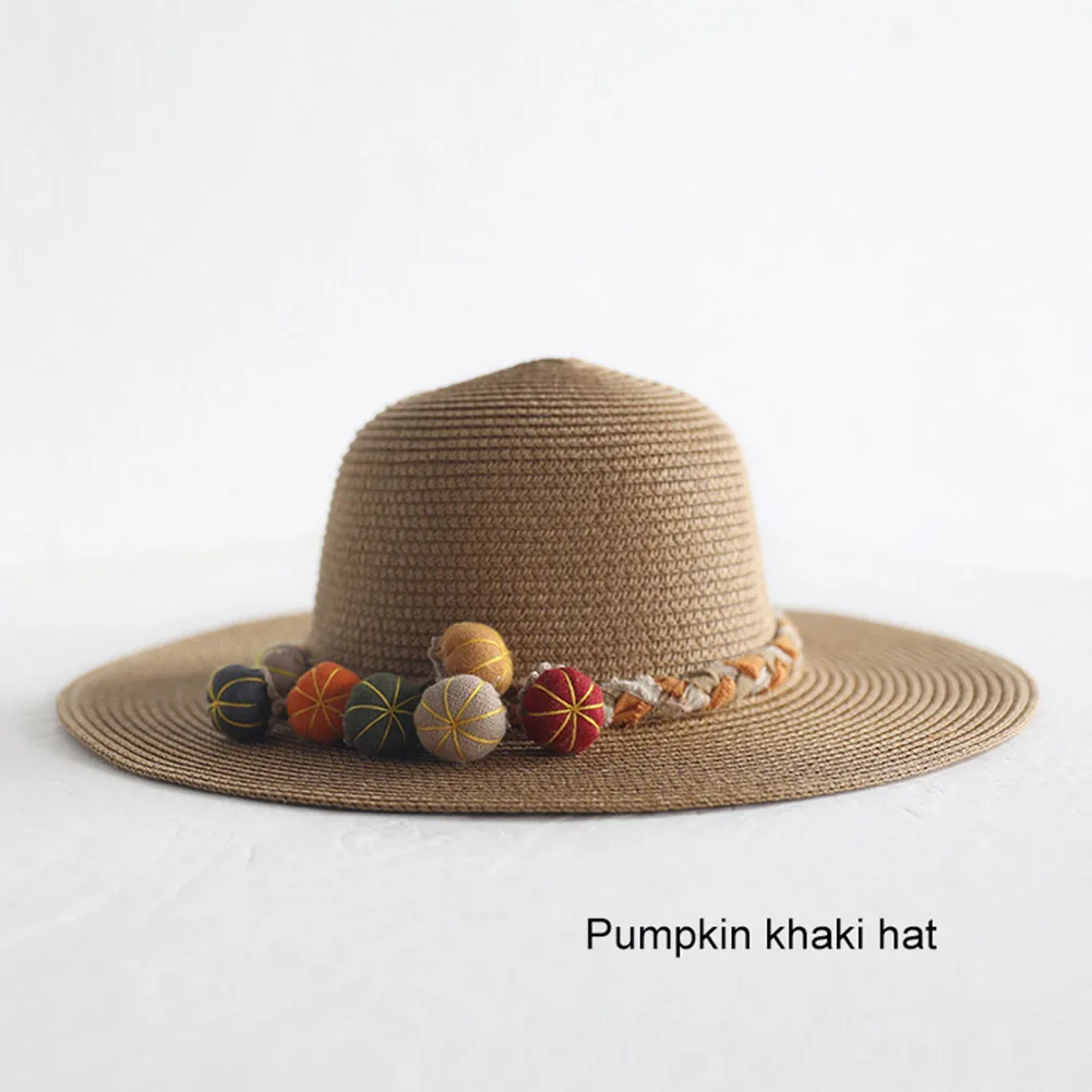 Pumpkin khaki hat Шляпа, сумка, набор соломенных шляп с широкими полями, кепка, сумка на одно плечо для детей, весна-лето, Пляжная, Лучшая-WT - Цвет: Pumpkin khaki hat