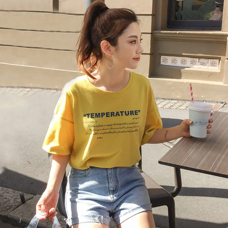 Women's summer T-shirt Summer 2019 style loose cotton O-neck coat pullover With short sleeves plus-size The letter | Женская одежда