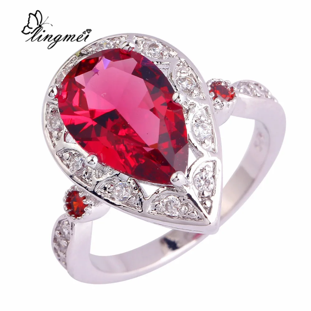 Lingmei фантастические Свадебные Кольца для женщин груша Мода Циркон ювелирные