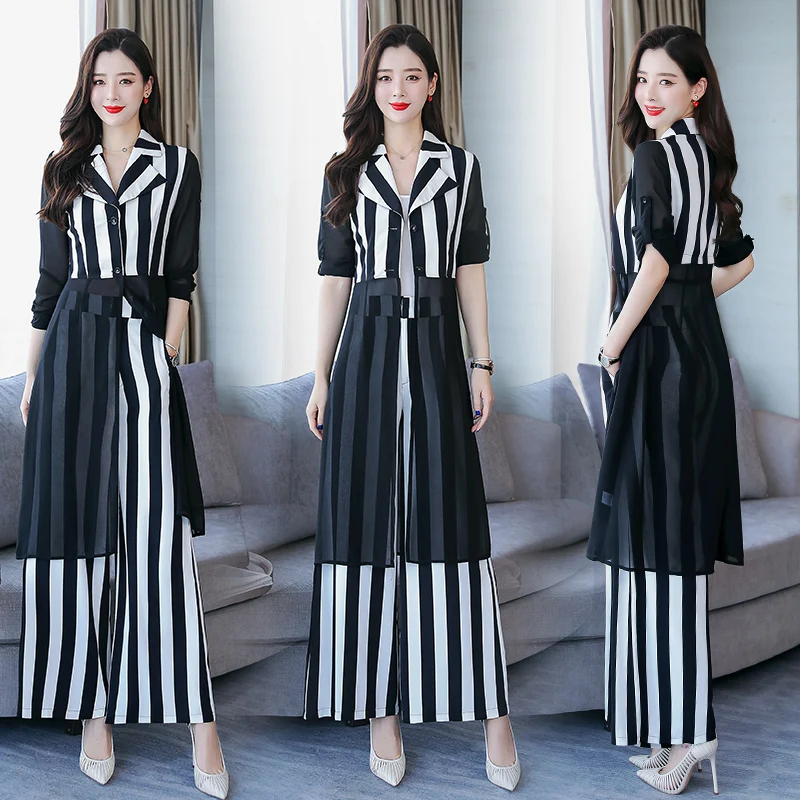 Фото Wide Leg Pants Woman Suit Two Piece Set Stylish Goddess Year-old Female Costume Ensemble Femme Deux Pieces Conjunto Feminino Wide Leg Pants Woman Suit Two Piece Set Stylish Goddess Year-old Female Costume Ensemble Femme Deux Pieces Conjunto Feminino