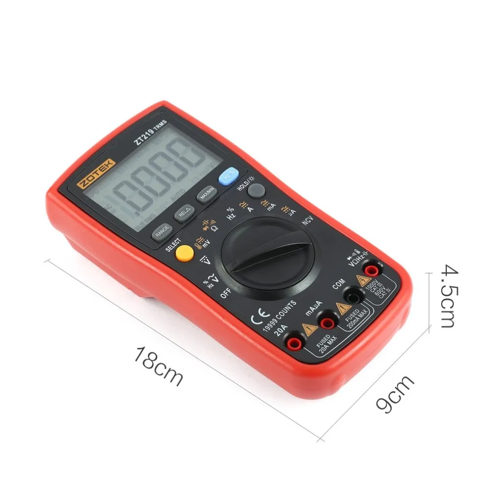 ZOTEK ZT219 19999 отсчетов True-RMS Автоматический диапазон цифровой мультиметр AC/DC Напряжение Ток вольтметр Емкость Ом диод метр