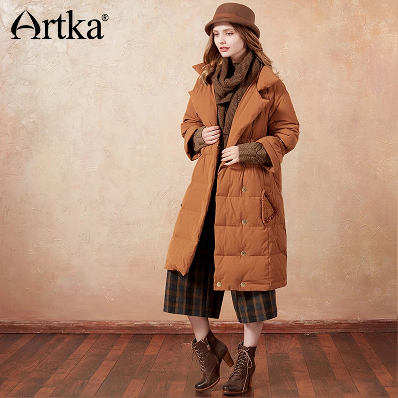 ARTKA 2018 зимняя новая 90% белая куртка на утином пуху с кисточками и вышитыми