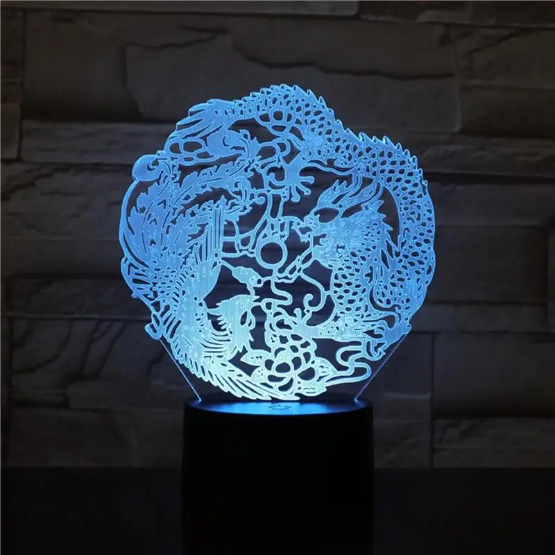 Новинка дракон феникс 3D лампа Иллюзия Ночник светильник Светодиодная USB RGB