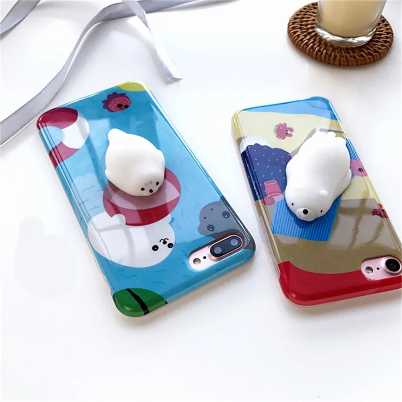 Phone Case for IPhone 7 Plus Lovely Pressure Reduce Cases Soft Cat Bear Squeeze 6 6S Squishy Cover |