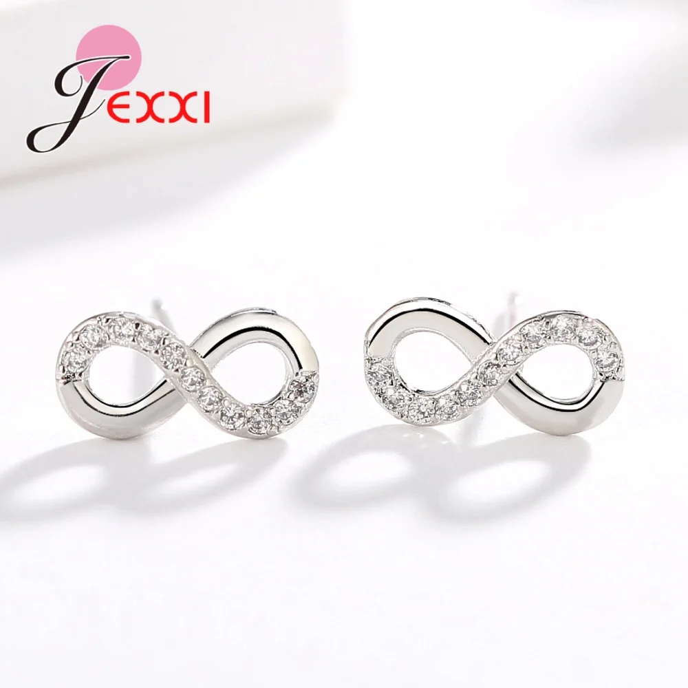 

New Attractive Woman/Lady/Bridal Infinity Earrings Studs Simple Brincos Lucky Number Figure Eight CZ Stud Earring Wholesale
