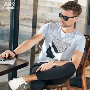 Enjeolon брендовая 2020 хлопковая футболка для мужчин 3 цвета с принтом Одежда с круглым вырезом с коротким рукавом 4XL Повседневная одежда T7144