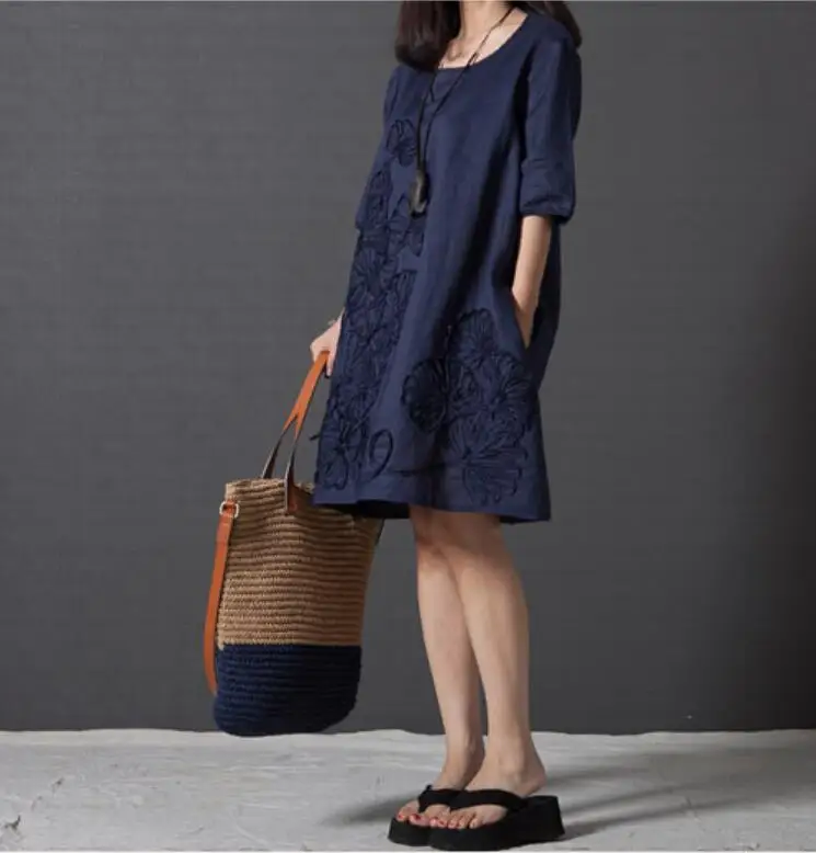

Summer Dress Women Casual Clothing Plus Size 2018 New Fashion Floral Short Sleeve Cotton Dress Small Fresh C20