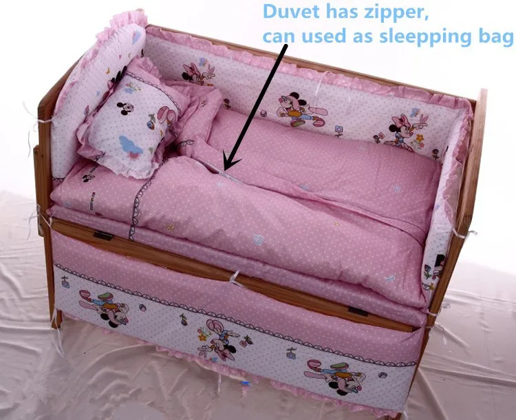 

Promotion! 6PCS Cartoon baby crib bedclothes Bed Linen bedding set kit de berço (3bumpers+matress+pillow+duvet)