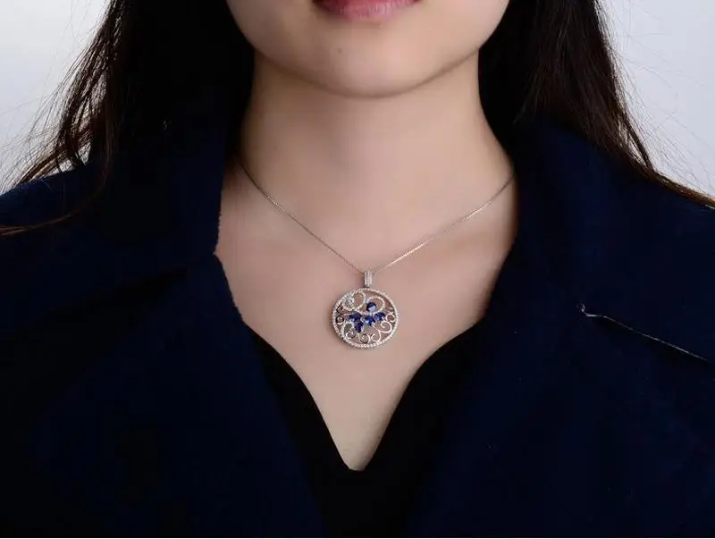 Изысканное ожерелье с кулоном в виде синего цветка кристаллами ювелирные
