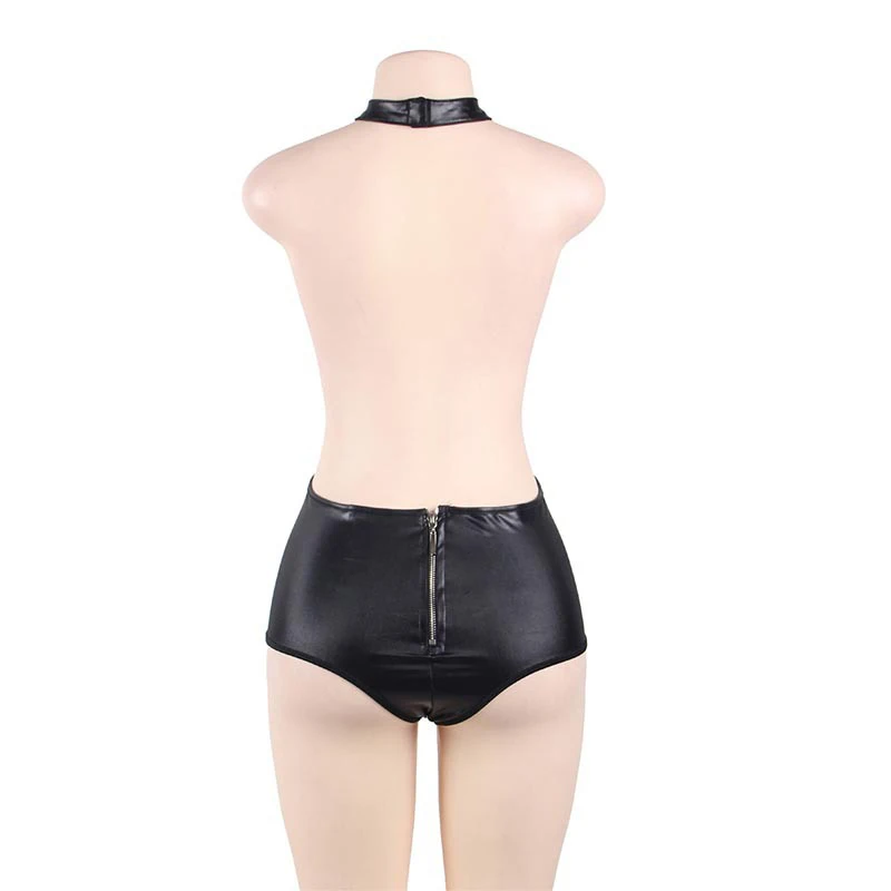 

Womens PU Leather Strappy Fetish Body Harness Halter Neck Teddies Cupless G-String Back Bodysuit Erotic Costume Lingerie Set