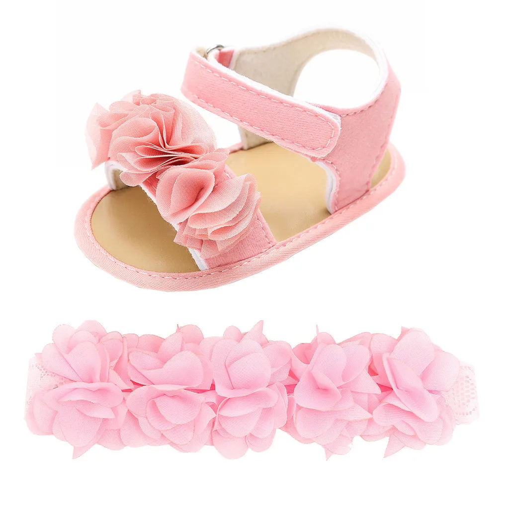 

Children sandals shoes 2PC Newborn Baby Girls Boys Hairband +Flower Sequins Sandals First Walkers Sandals Shoes for girls