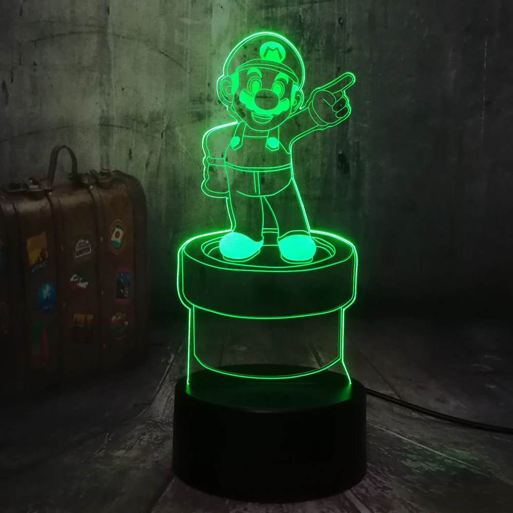 Новинка Супер Марио ночник фигурка героя игры 3D светодиодный светильник детский стол лампа 7 цветов Детская игрушка для декора дома подарок на Рождество на день рождения