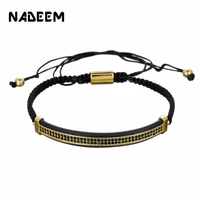 2019 new luxury black cz zircon long tubes moon charm copper beads brading macrame men bracelet bangles for women men jewelry
