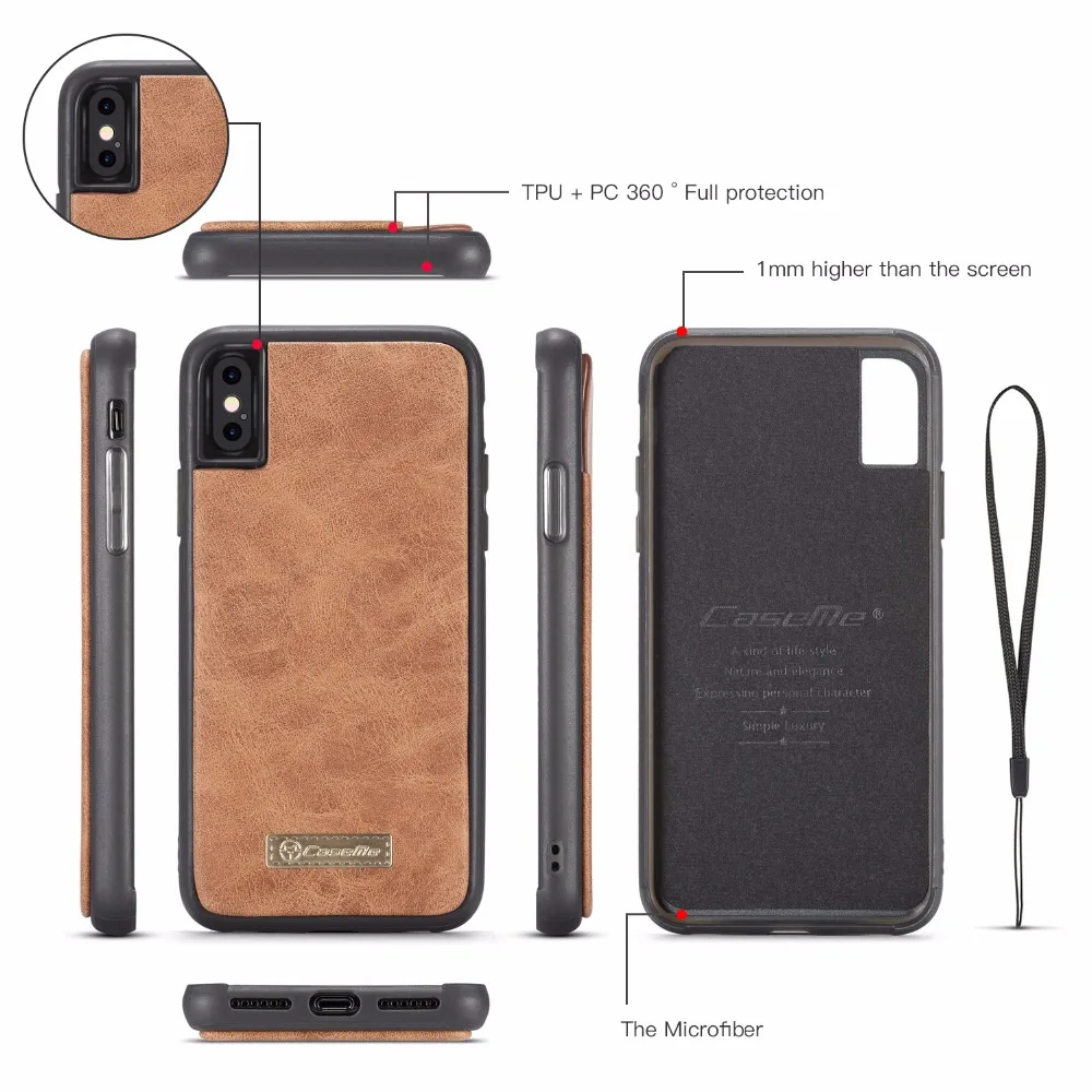 Роскошный высококачественный кожаный чехол-кошелек Caseme для iPhone 7, 8 Plus, чехол-книжка на молнии, чехол-книжка для iPhone XR XS Max X Capa с отделениями для карт