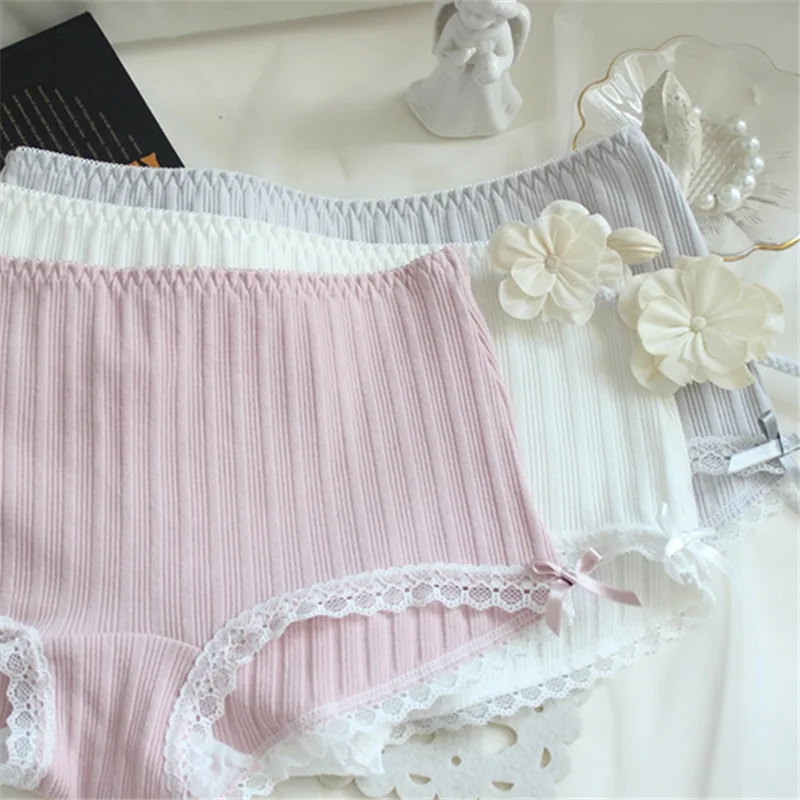 

3 Pieces Per Pack Soft Vertical Thread Double Bow Cotton Soft Panties