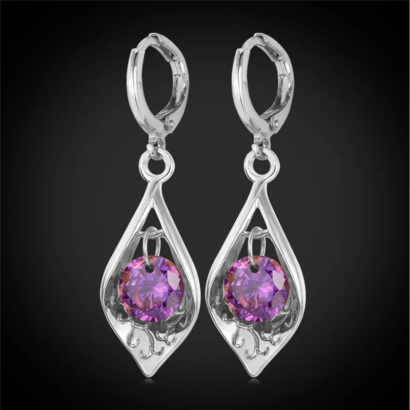 Женские фиолетовые серьги Kpop в форме капли с фианитом желтого золота/серебра